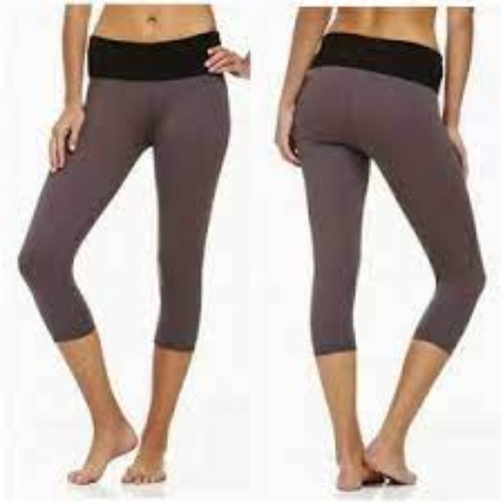 Fabletics Fold Over Pure Luxe Cropped Leggings Blue Grey Workout Gym Running XXL
